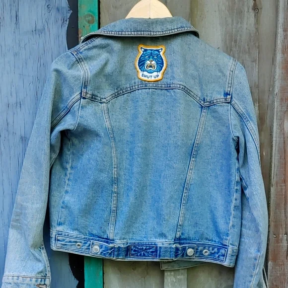Patch back deals denim jacket